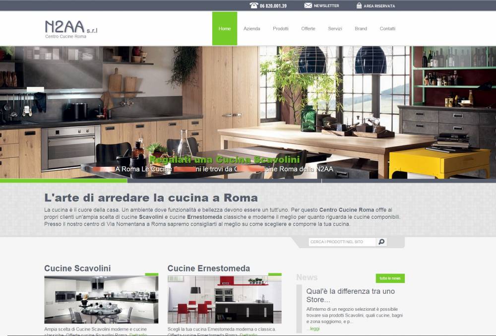 Sito web per il Centro Cucine Roma Scavolini e Ernestomeda dell'azienda N2AA